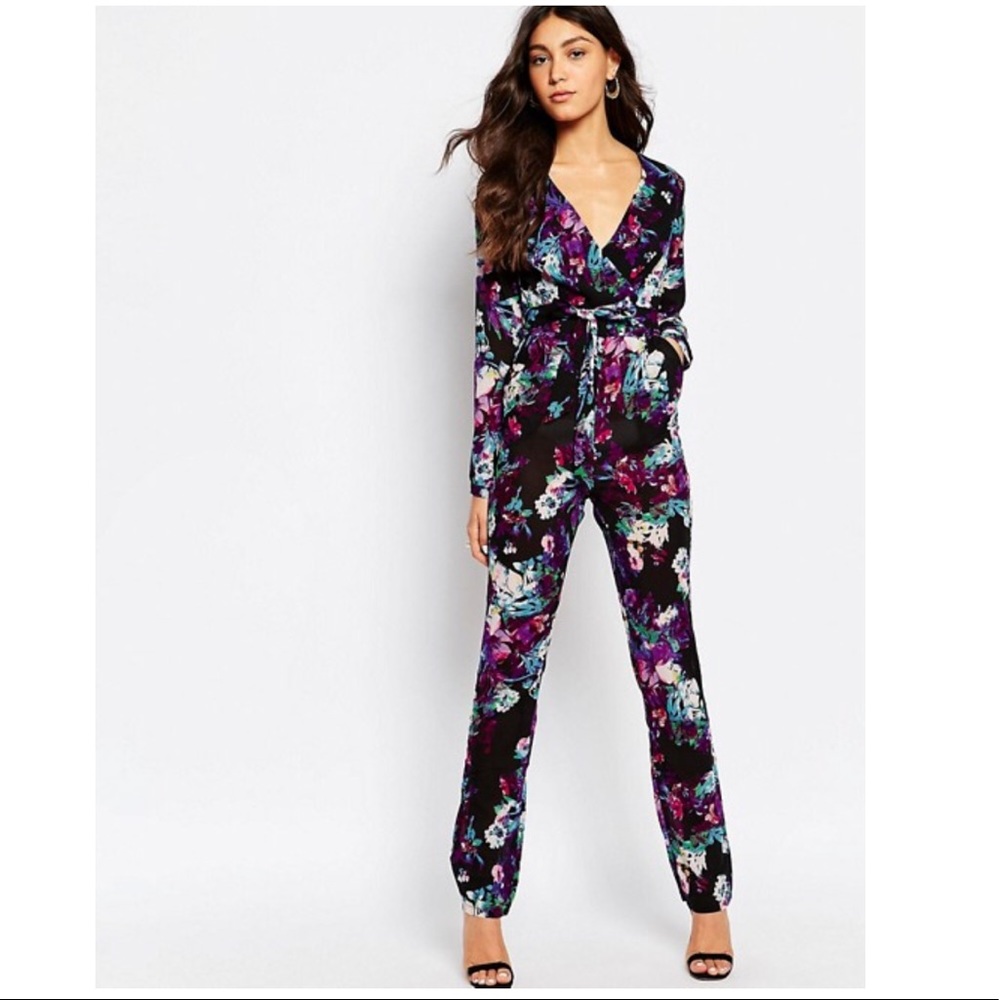 Asos Black Floral Jumpsuit